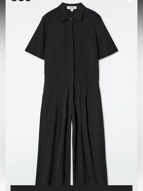 COS Black Short-Sleeve Wide-Leg Jumpsuit with Tailored Collar NWT Medium New